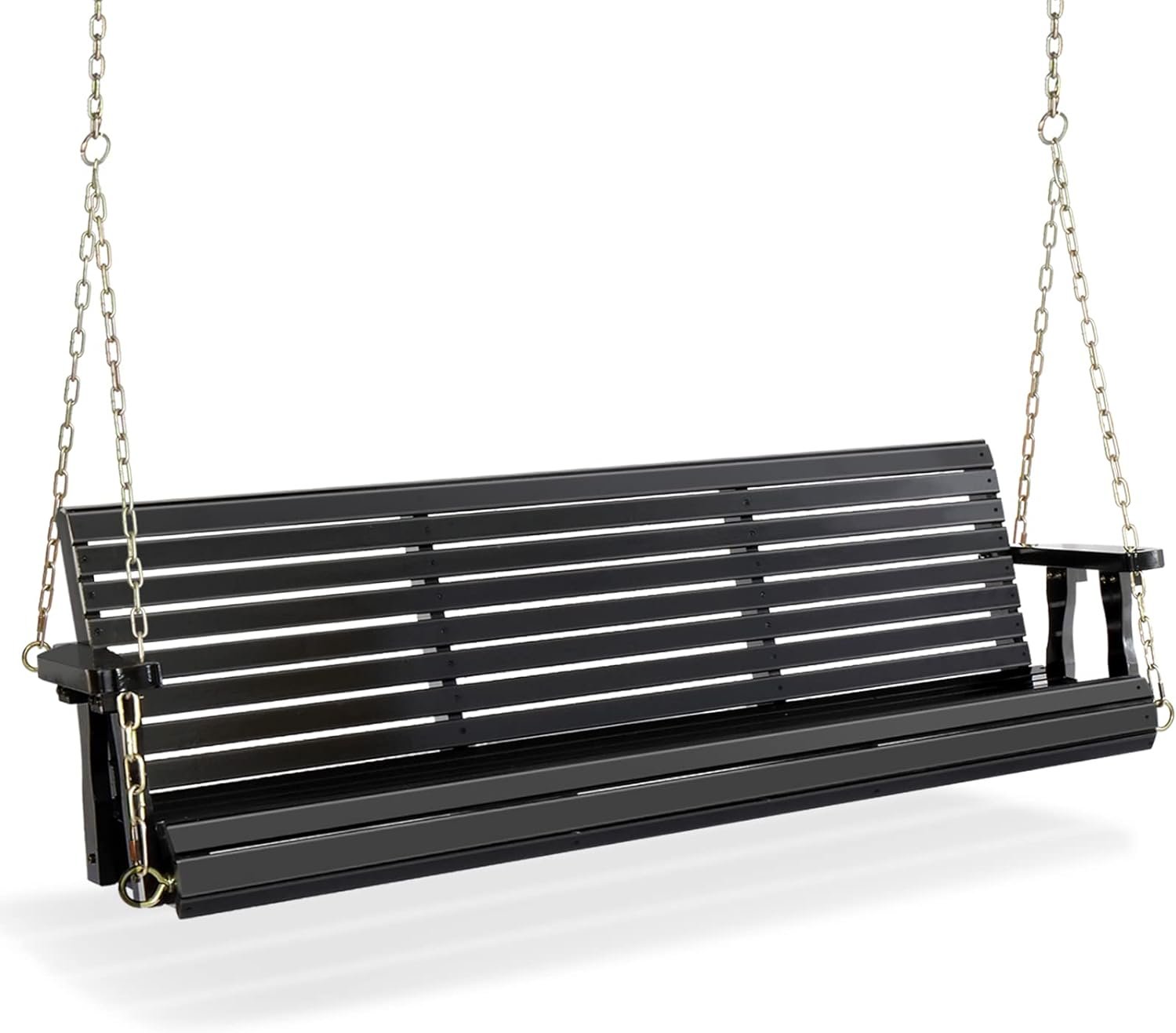 VINGLI 5 FT Wooden Porch Swing, 880 LBS Heavy Duty, Black | 880 LBS Heavy-Duty Wooden Swing; Supports 880 Lbs; Hanging Chains Included; Ideal For Garden, Patio & Yard