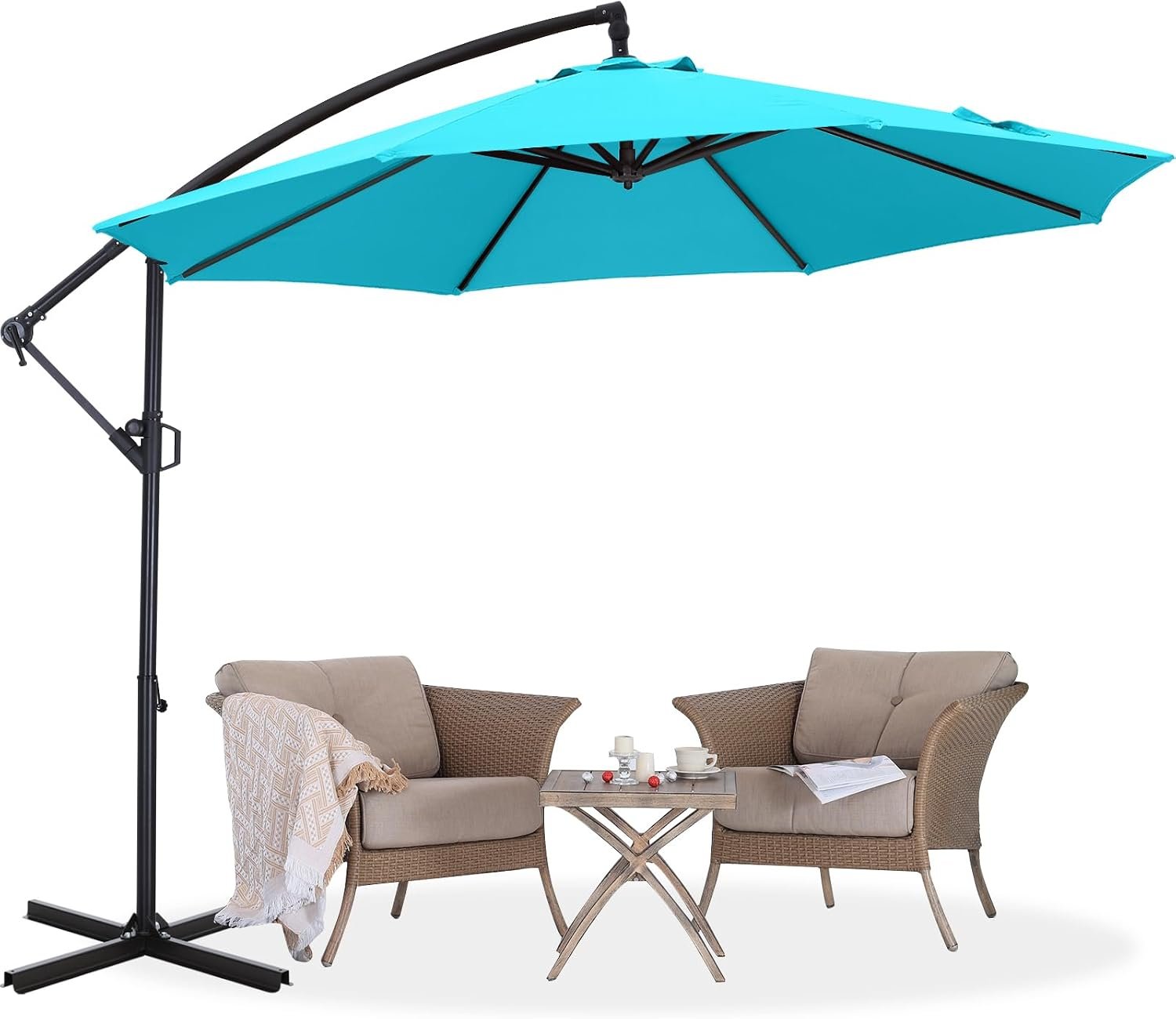 ABCCANOPY 10FT Cantilever Patio Umbrella with base included, 360° Rotation Outdoor Offset Umbrella for Backyard, Deck, Poolside (Turquoise)