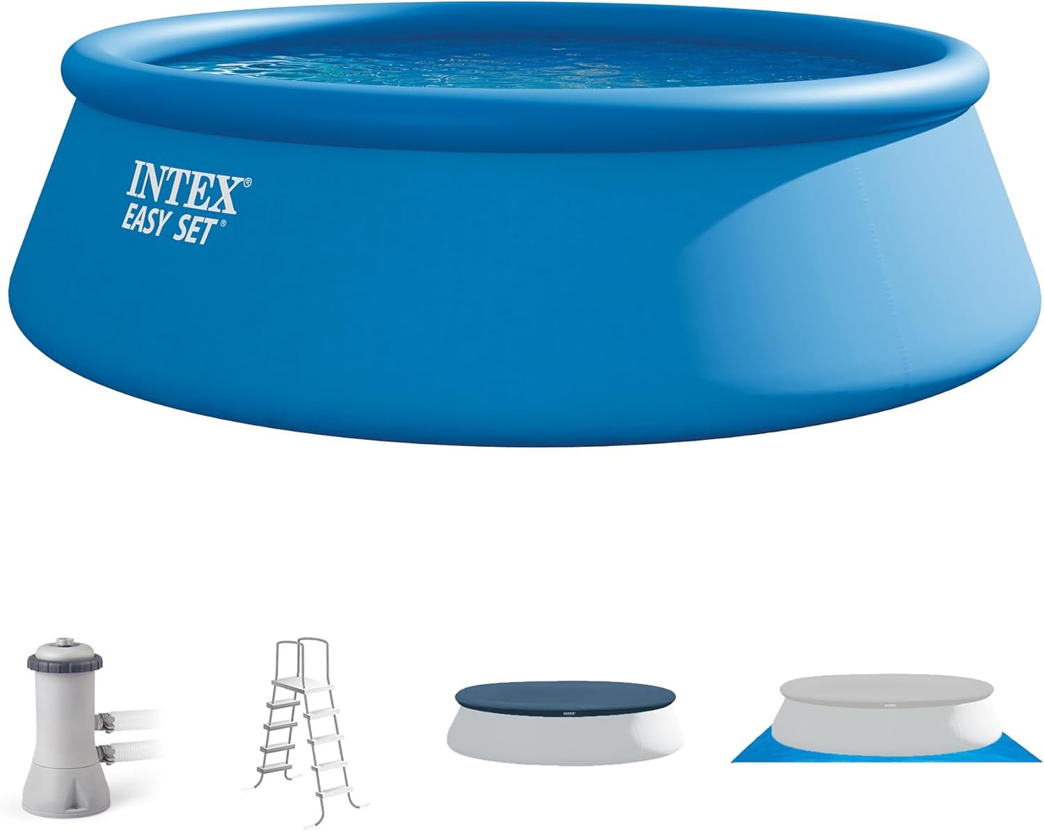 INTEX 28167EH Easy Set Inflatable Swimming Pool Set: 15ft x 48in – Includes 1000 GPH Cartridge Filter Pump – Removable Ladder – Pool Cover – Ground Cloth