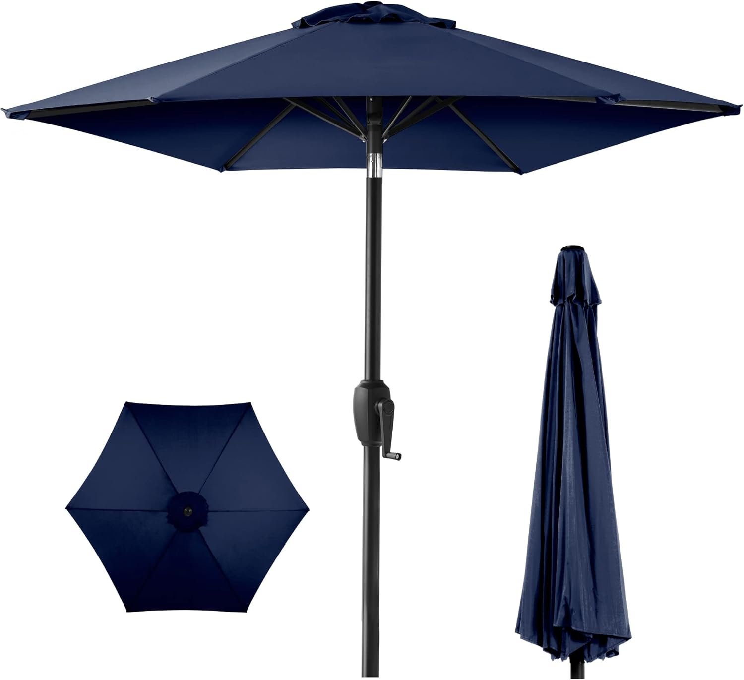 Best Choice Products 7.5ft Heavy-Duty Round Outdoor Market Table Patio Umbrella w/Steel Pole, Push Button Tilt, Easy Crank Lift – Navy Blue