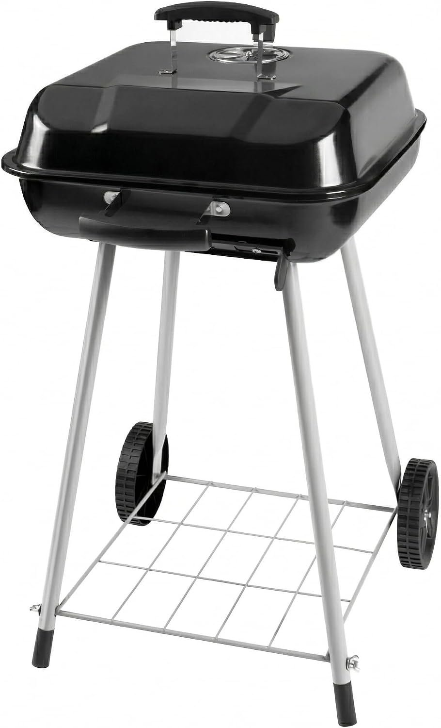 Portable 17.5-Inch Charcoal Kettle Grill with Wheels, Porcelain-Coated Steel Outdoor BBQ Smoker, Freestanding Grilling for Patio and Tailgating