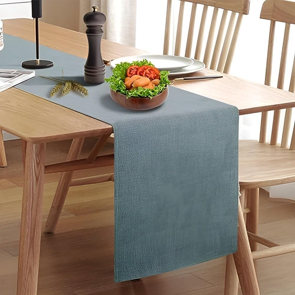 Wipeable Table Runner, Thick Farmhouse Dresser Runner, Rustic for Kitchen, Bedroom, Living Room, Indoor and Outdoor (36”, Blue Grey)