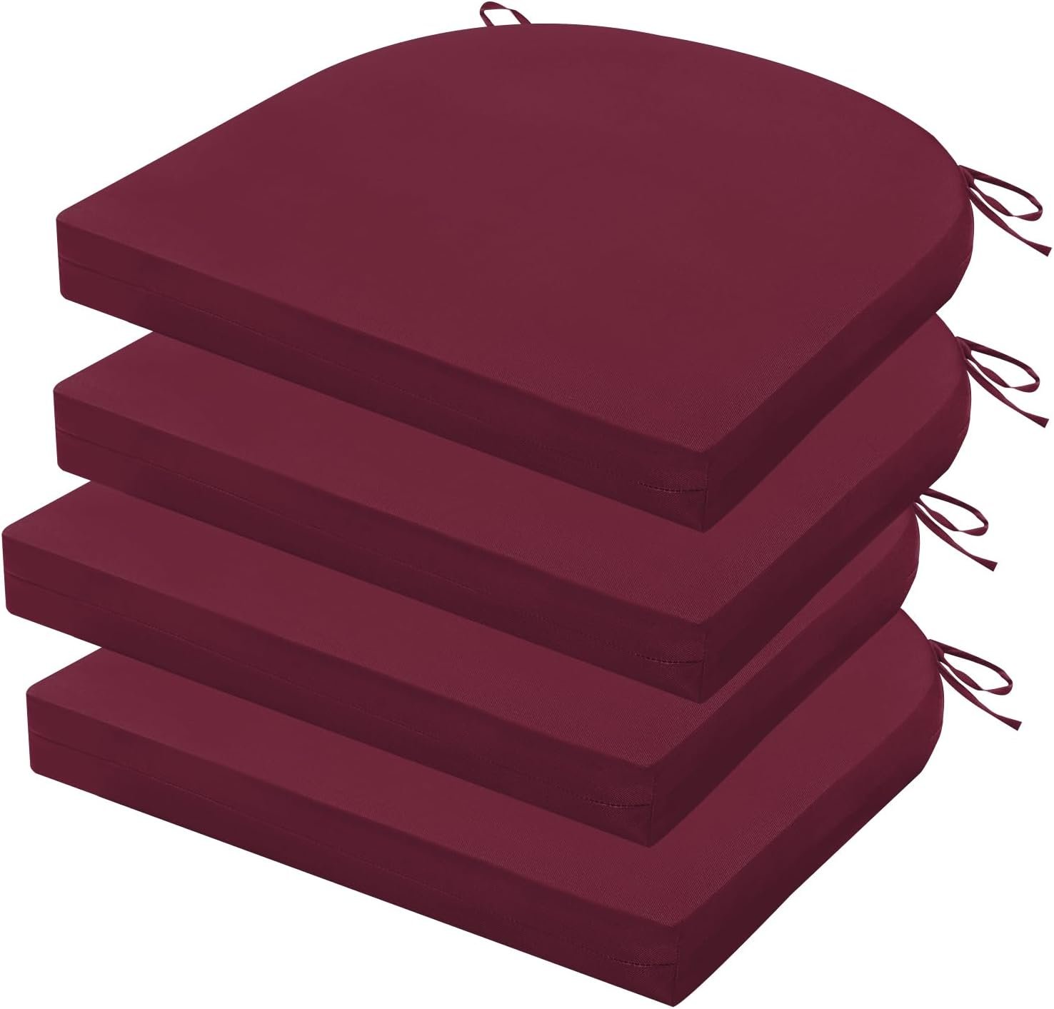 Outdoor Chair Cushions Set of 4, 17 x 16 Inch Patio Chair Cushions for Outdoor Furniture, Water Resistant, Non-Slip Ties(Dark Red)