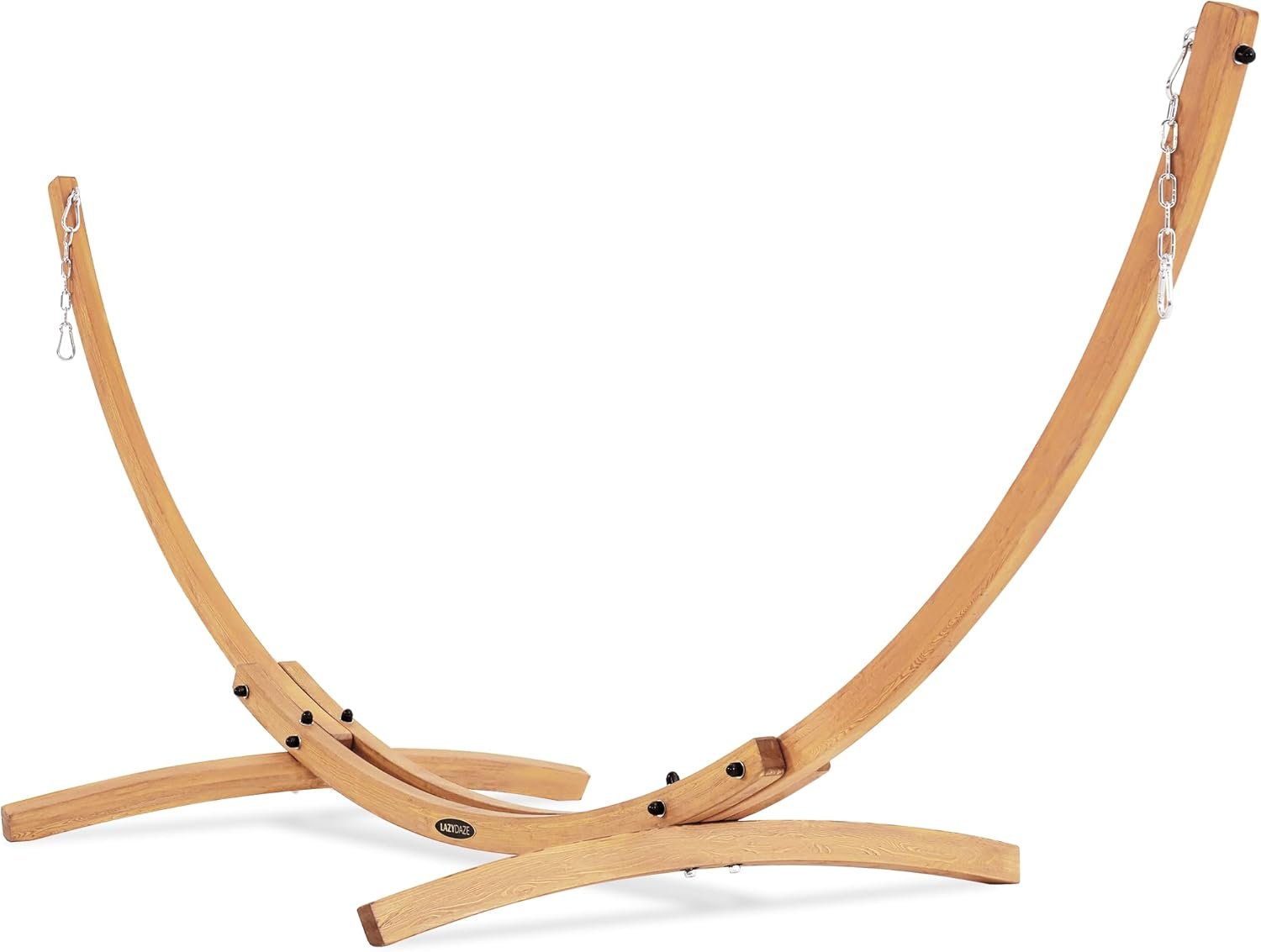Lazy Daze Hammocks 10.5 FT Outdoor Arc Wood Hammock Stand, 2 Person Hard Pine Wood Hammock Stand with Carabiners and Chains for Patio Indoor Outdoor Garden Poolside, 300lb Capacity, Natural