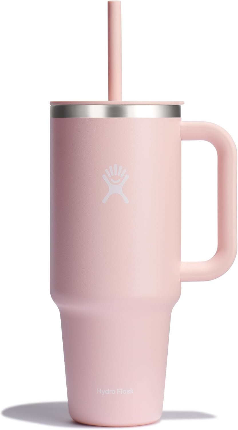 Hydro Flask Travel Tumbler with Handle, Lid and Straw – Insulated Stainless Steel in 40 Oz Trillium
