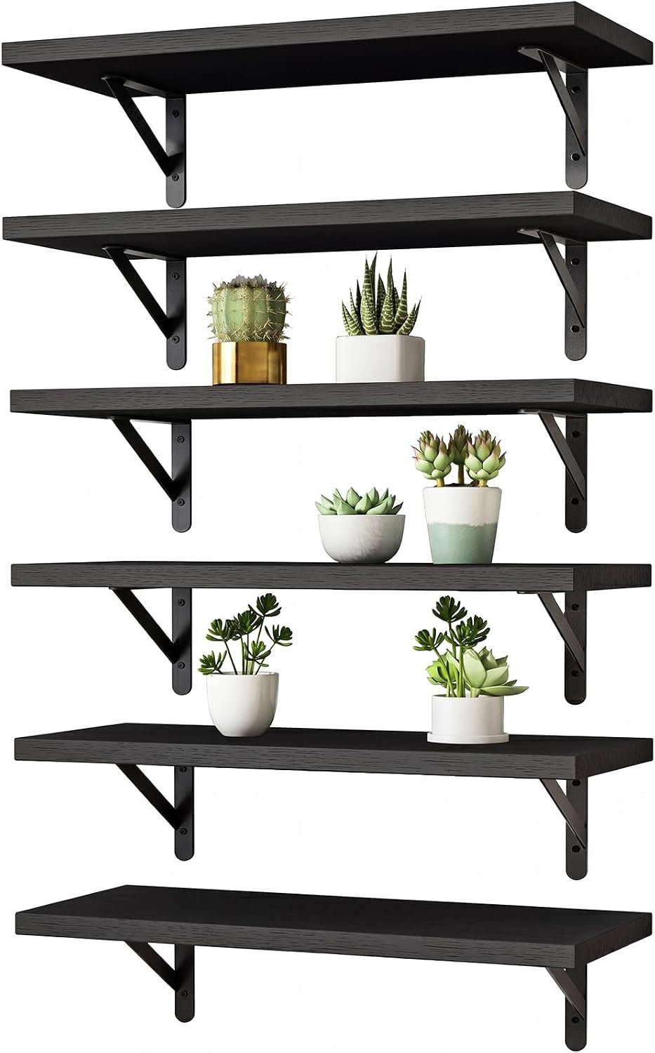 YGEOMER Wall Shelves for Bedroom, 16.5 Inch Floating Shelves for Wall, Shelves for Bathroom Storage, Living Room and Kitchen Decor (Set of 6 Black)
