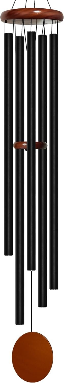 Bursvik 60″ Aluminum Wind Chimes for Outside (Black), 5 Heavy Duty Tubes | Creates Calming Zen Atmosphere, Deep Tone, Great Gift for Mom, Ideal Outdoor Decoration