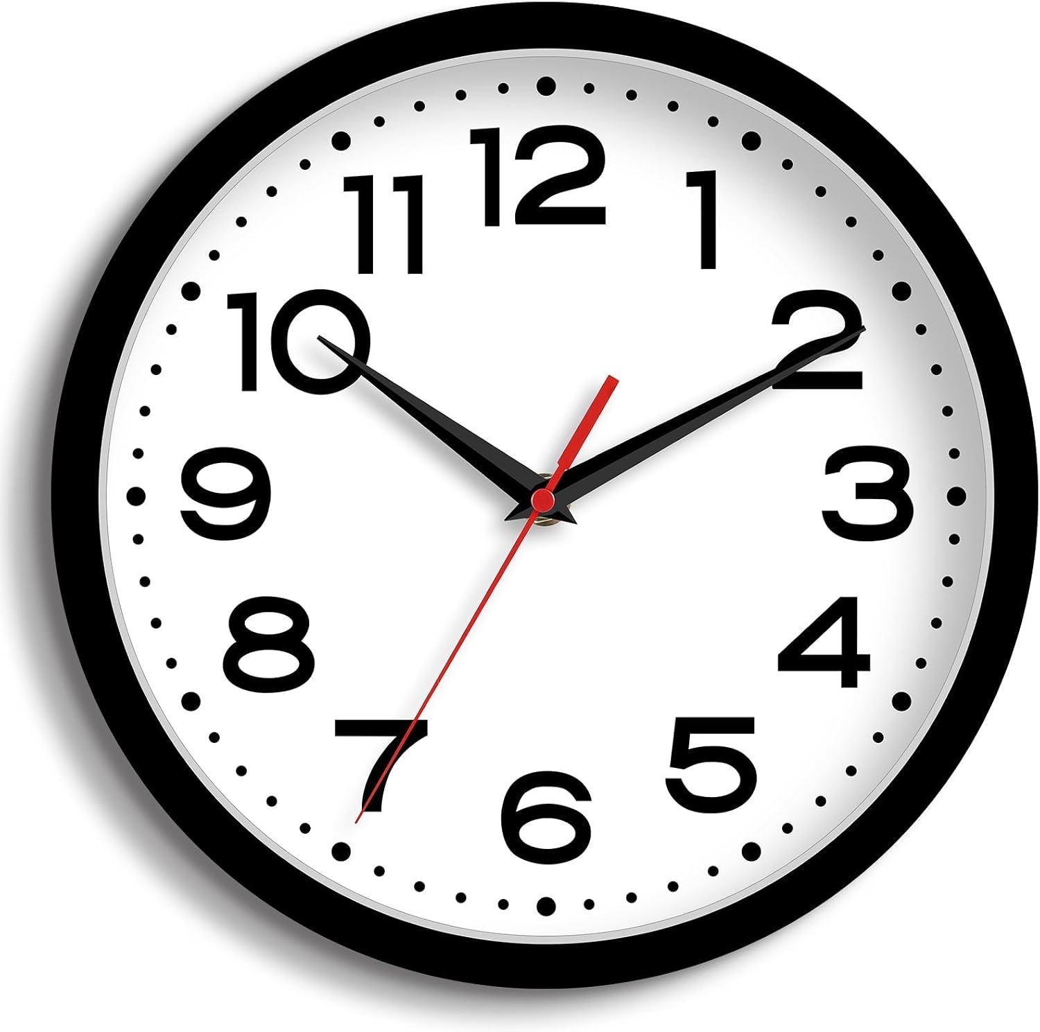 Roymnie 8 Inch Small Wall Clock, Battery Operated Silent Non Ticking Black | analog wall clock; bold numerals for easy reading; silent non-ticking; 1 AA battery (not included); for classroom