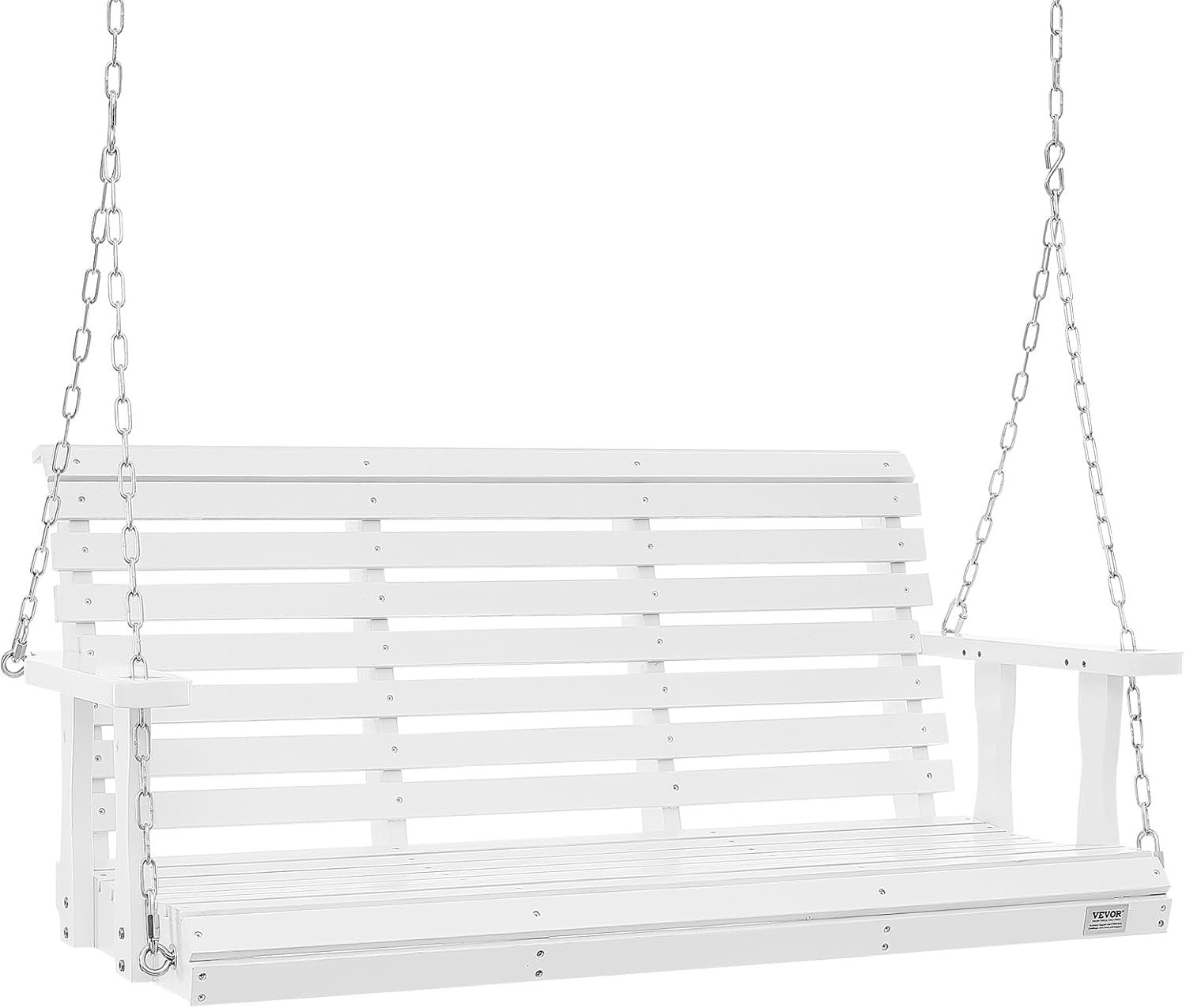 VEVOR Wooden Porch Swing 4.5 ft, Patio Bench Swing for Courtyard & Garden, Upgraded 880 lbs Strong Load Capacity, Heavy Duty Swing Chair Bench with Hanging Chains for Outdoors, White