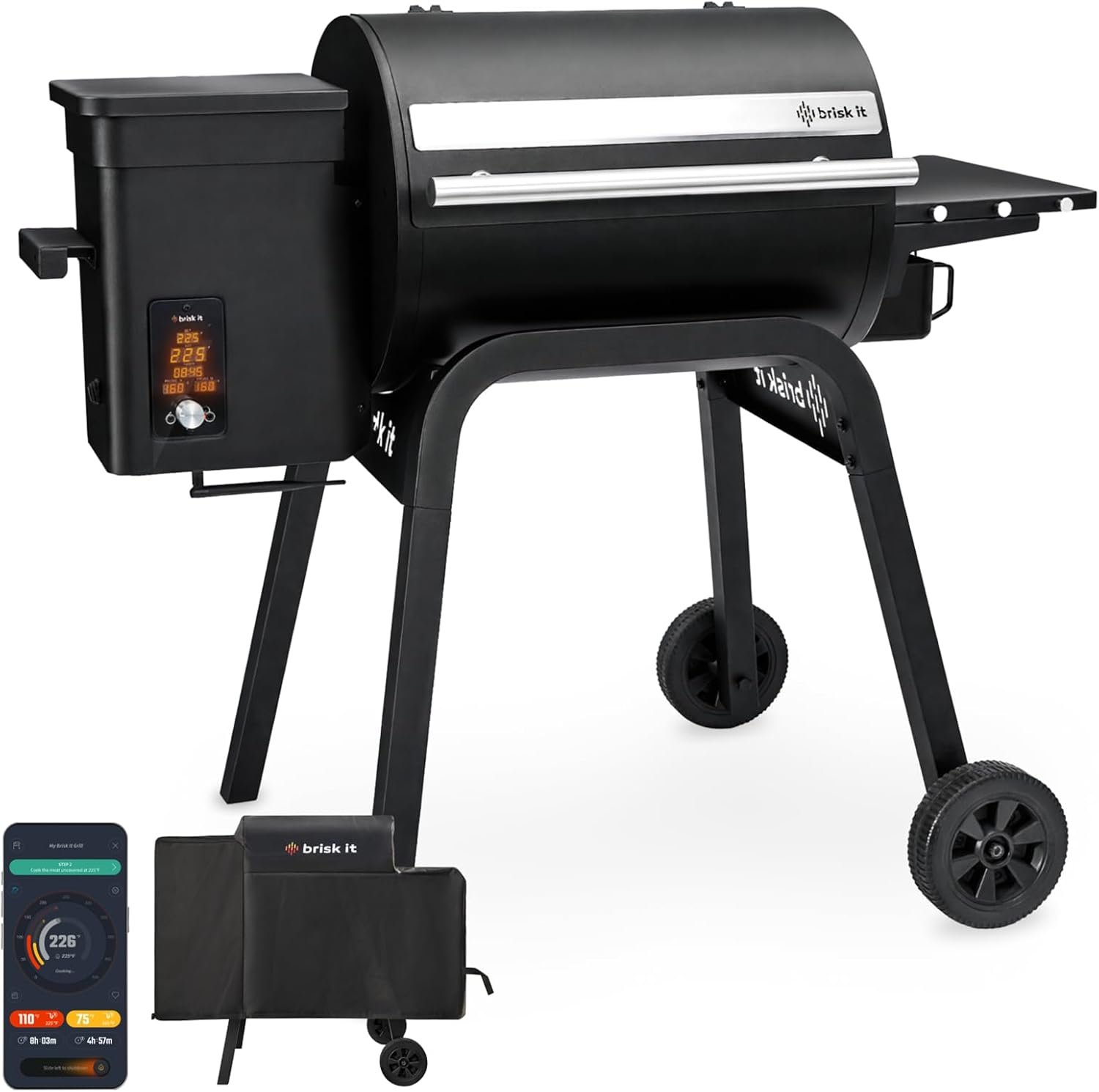 Brisk It Zelos-450 WiFi A.I. Electric Wood Pellet Smoker Grill – Smart Grill With Waterproof Cover– 450 sq.in Cooking Area,7-in-1 Outdoor Grill & Smoker, PID Controller (Up to 500°F), Meat Probe
