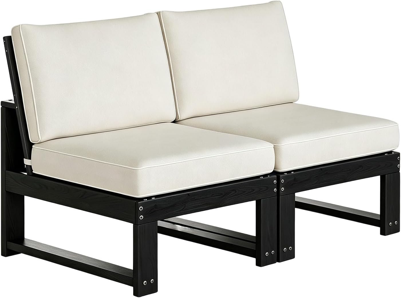 2-Piece Patio Furniture Set,Outdoor HDPE Sectional Sofa with Cushions,Outdoor Sectional Furniture Set for Porch,Backyard,Deck,Black