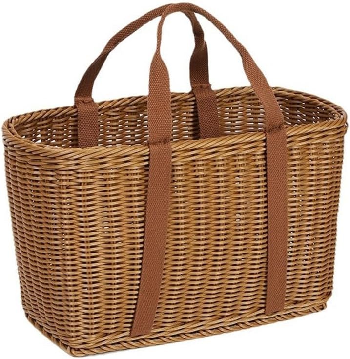 Wicker Shopping Basket with Handles – Reusable Handwoven Market Basket for Groceries, Farmers Market, Foraging, Picnic, Flower Gathering & Home Storage – Lightweight Wicker Tote (L)