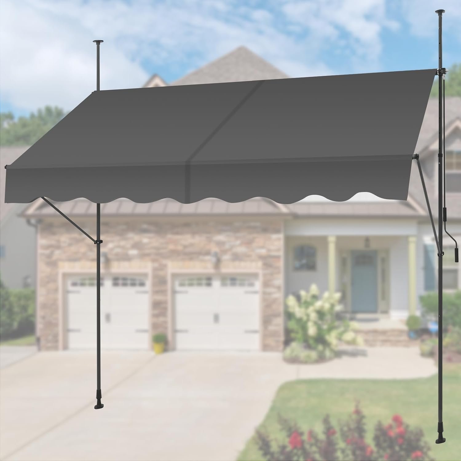 KELIXU Manual Retractable Awning, 118-Inch Adjustable Retractable Awnings for Patio Door Exterior Sunshade Shelter, Window Awning Canopy with UV Protection for Backyard, Garden, Balcony – Gray