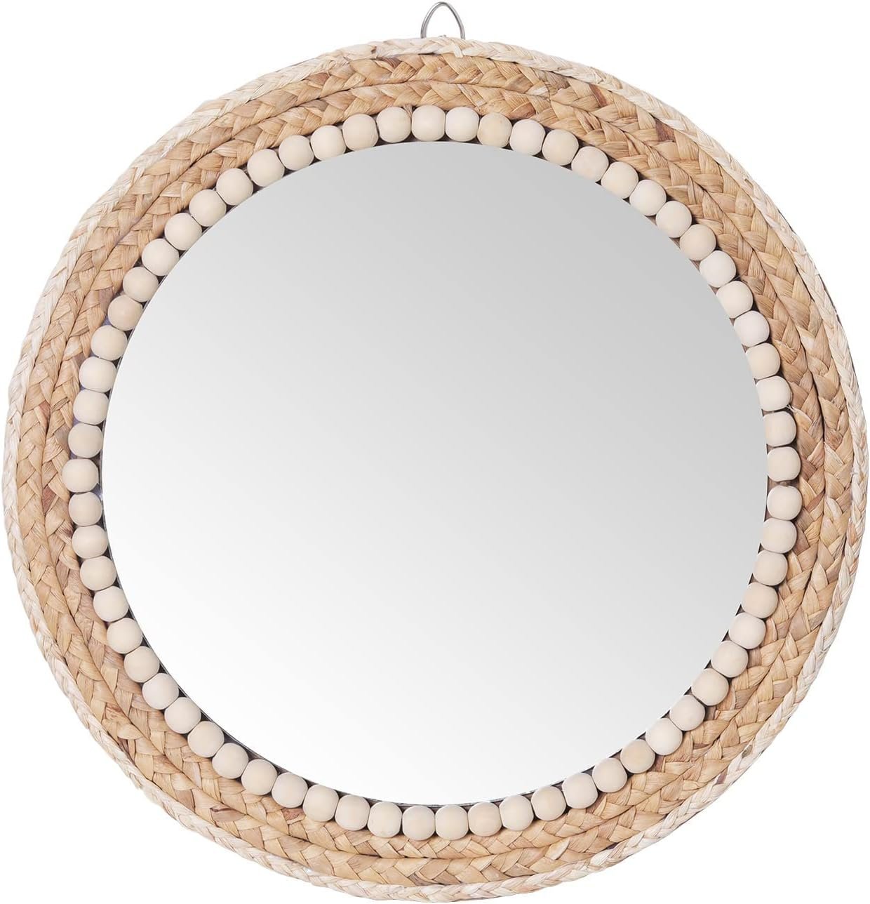 15 Inch Boho Round Hanging Wall Mirror Decorative Rattan Circle Mirrors for Farmhouse, Living Room, Bedroom