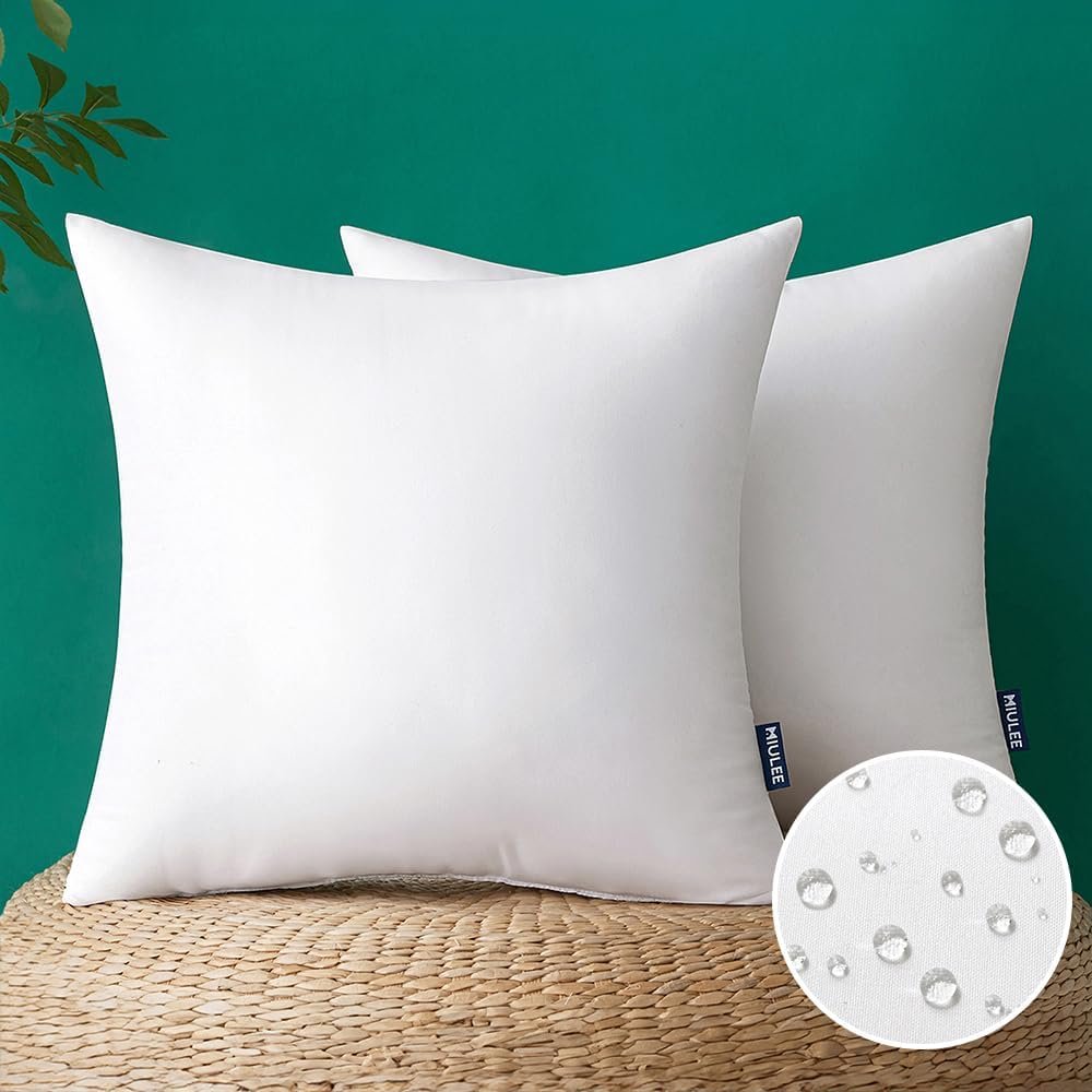 MIULEE Pack of 2 18×18 Inch Outdoor Pillow Inserts Waterproof Decorative Throw Pillow Insert, Square Lumbar Garden Pillow Form for Patio Sofa Couch | Decorative Throw Pillows Inserts, Water-Resistant Garden Pillow Form for Patio Sofa Couch