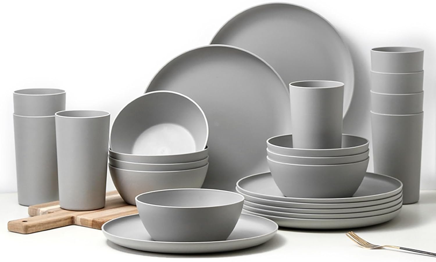 24-Piece Dinnerware Set, Service for 8, Unbreakable Plates and Bowls Set, BPA-Free, Dishwasher Safe, Gray Tableware for Kitchen, Party and Picnic