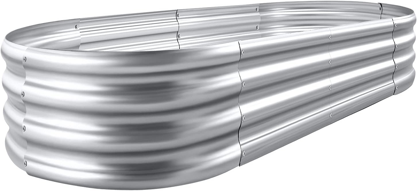 Land Guard Galvanized Raised Garden Bed Kit, Galvanized Planter Garden Boxes Outdoor, Oval Large Metal Raised Garden Beds for Vegetables…………