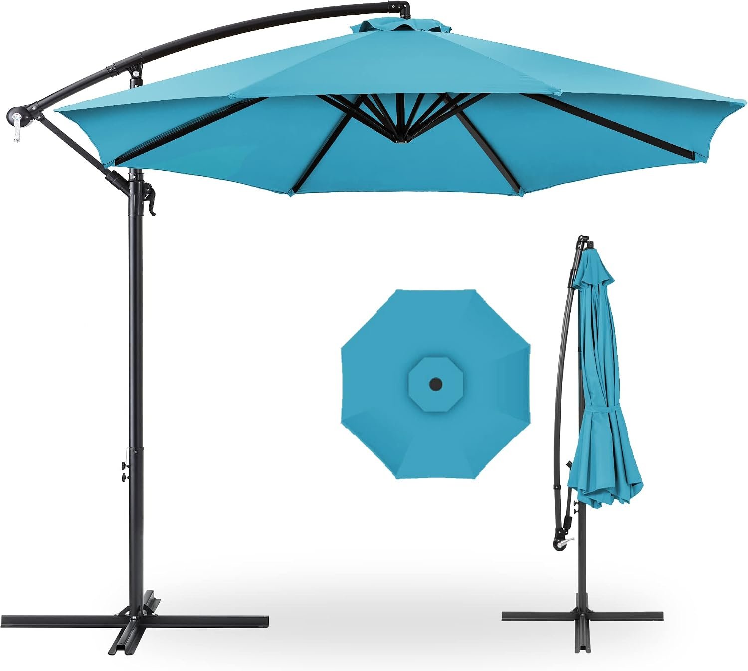 Best Choice Products 10ft Offset Cantilever Hanging Market Patio Umbrella, 8 Sturdy Ribs, Easy Adjustment – Sky Blue