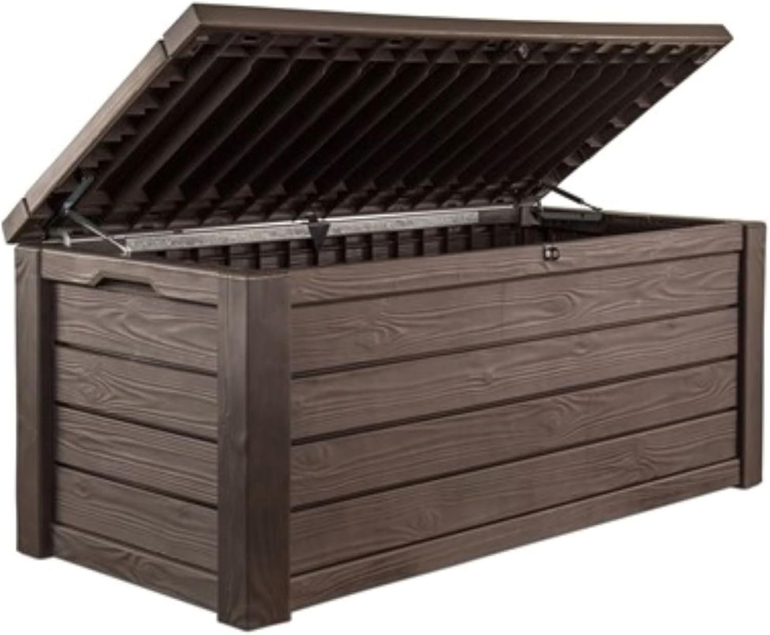 Keter 150 Gallon Resin Large Deck Box Organization and Storage Box for Patio, Outdoor Cushions, Garden Tools, Brown | Hydraulic Pistons, Resin, Weatherproof