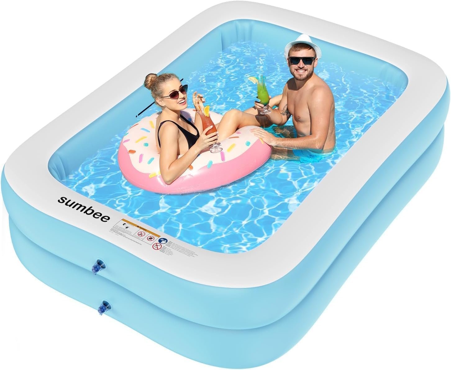Sumbee Inflatable Pool for Kids and Adults, 79” x 59″ x 20″ Thickened Blow Up Swimming Family Pool for Toddlers Outdoor Patio Backyard Garden Deck Summer Party, Full Size Rectangular Blue