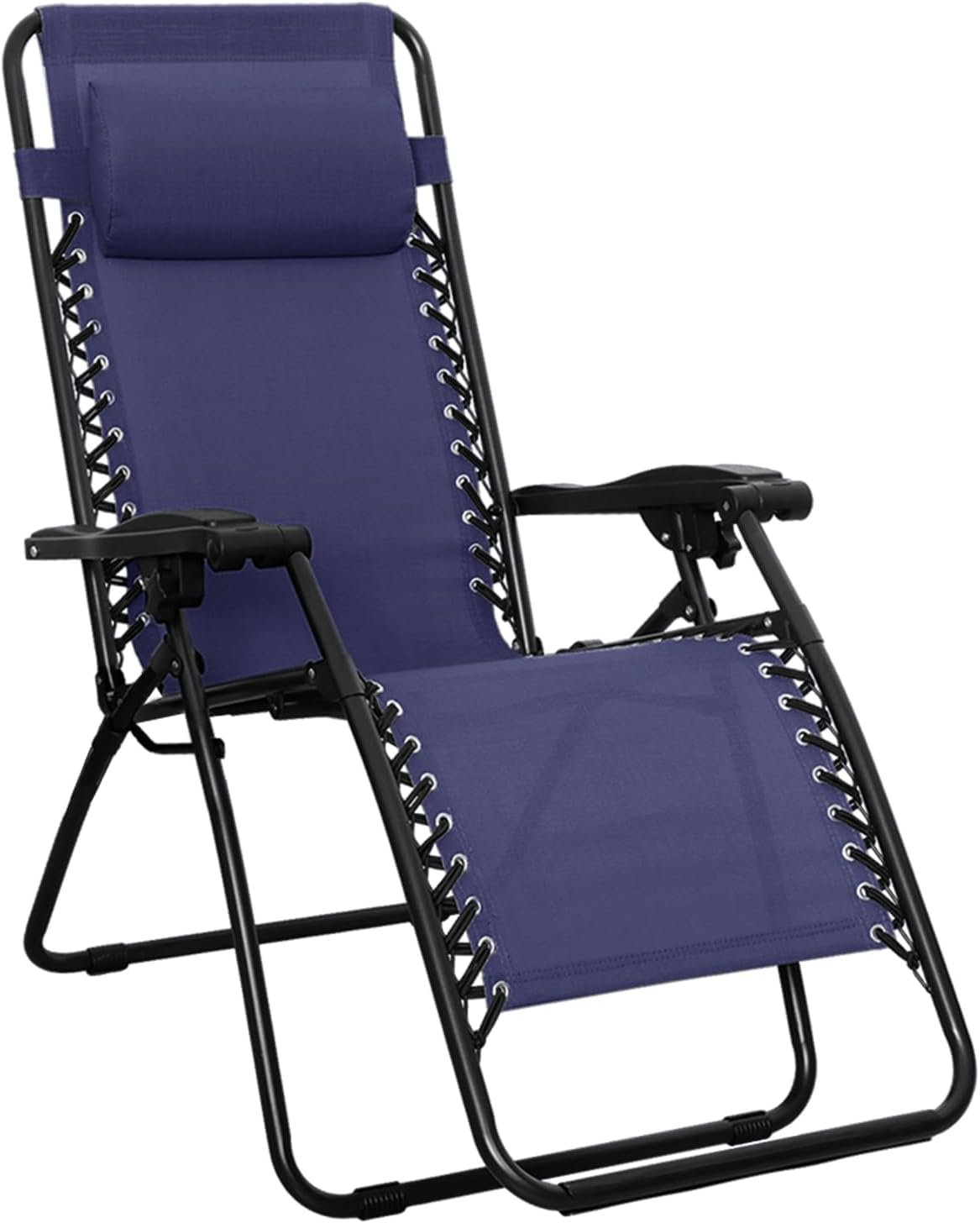 Amazon Basics Zero Gravity Lounge Chair with Pillow, Foldable Outdoor Reclining Chair for Patio and Beach, Weather-Resistant Textilene, 300 lb Capacity, 26″, Navy Blue