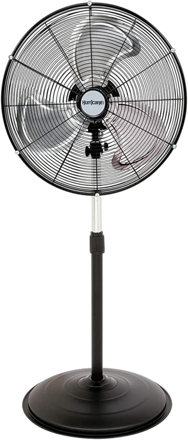 Hurricane Pro High-Velocity Oscillating Metal Stand Fan, 3 Speeds, 20in | Heavy-Duty Cooling Pedestal Unit w/ 4500 CFM, Adjustable Tilt & Height for Home, Garage, Gym & Workshop