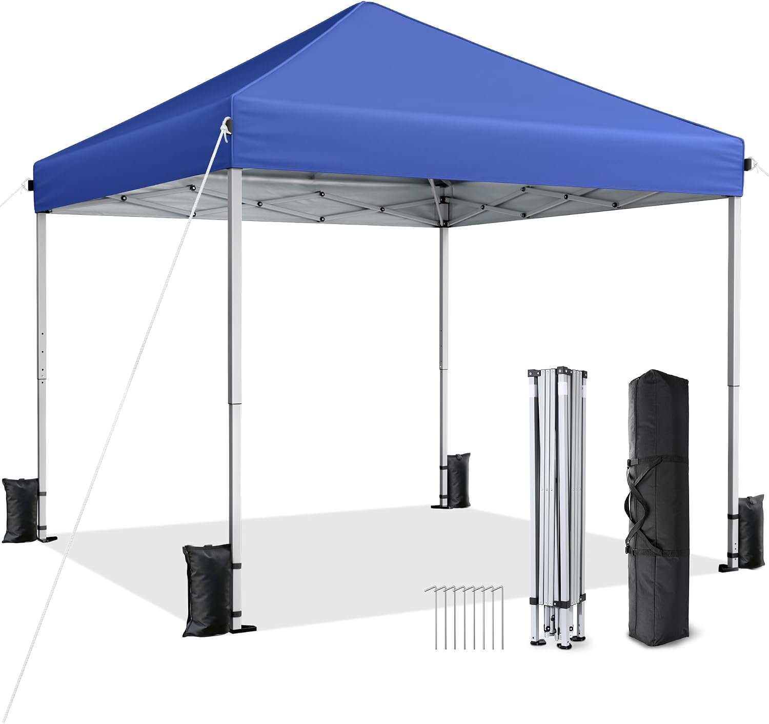 10×10 Pop Up Canopy, Portable Instant Canopy Tent with Carry Bag, 4 Sandbags and 8 Stakes for Outdoor Events, Parties & Camping – Blue