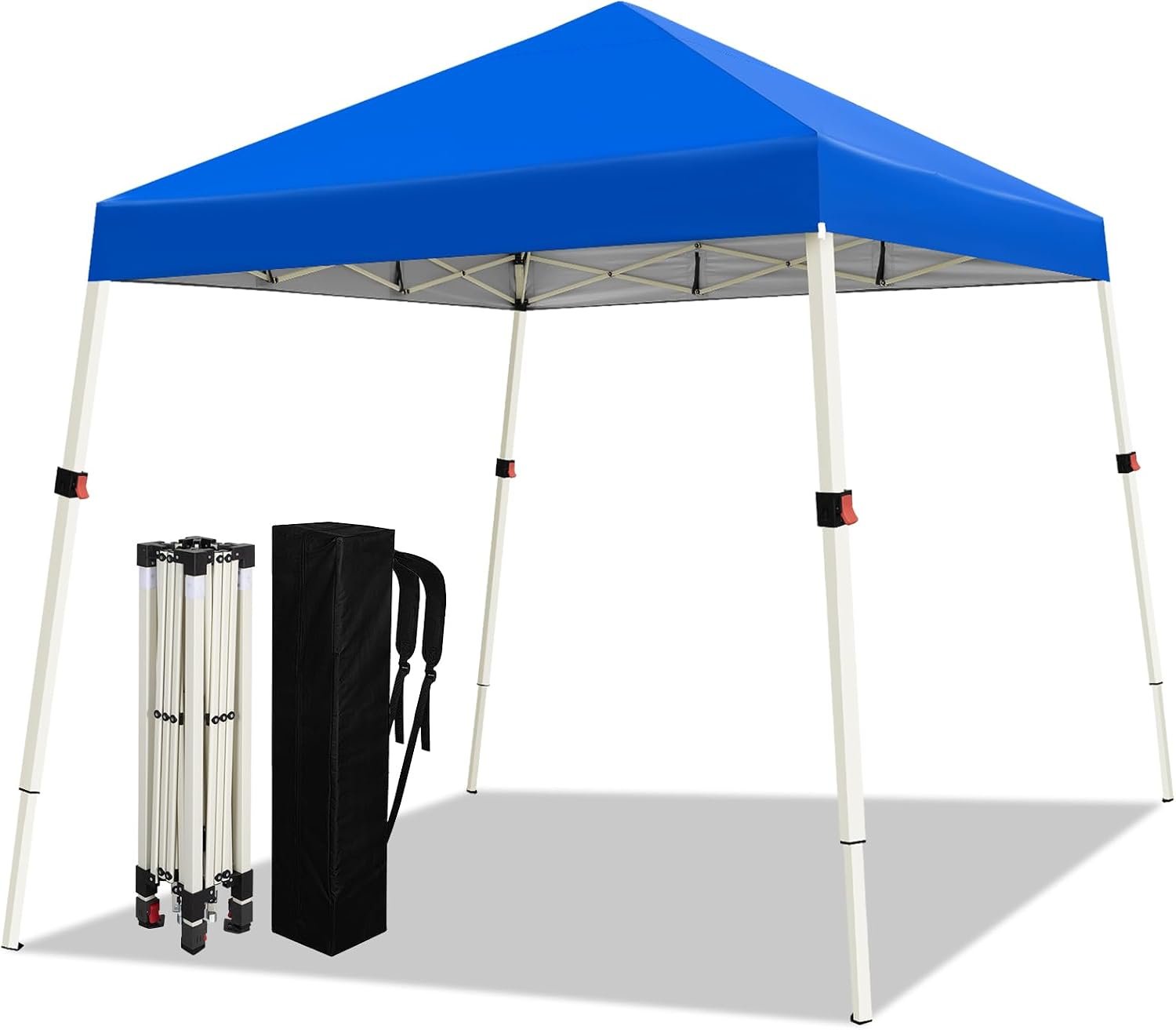 WEIZE 10×10 Slant Legs Pop Up Canopy Tent, 1-Button Push Setup Canopy Tent, Adjustable Height Instant Portable Shelter, Protable Backpack, Easy Outdoor Sun Shade for Events, 8×8 Top, Blue