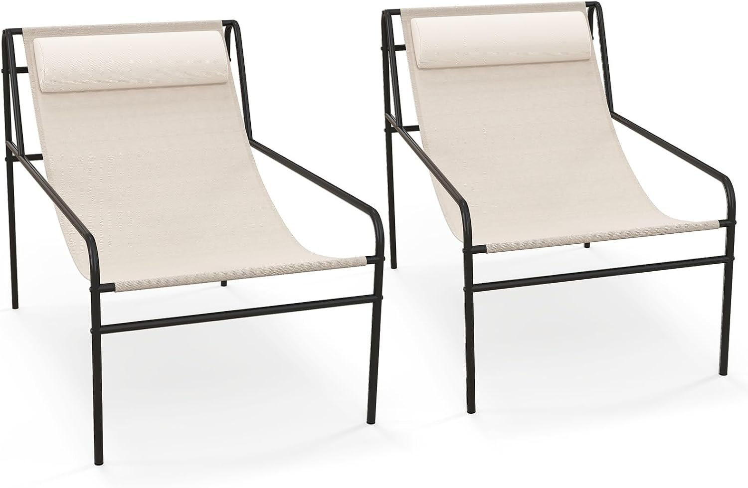 Tangkula Patio Sling Lounge Chair, Modern Sling Accent Chair w/Removable Headrest Pillow, Heavy-Duty Metal Frame, Breathable Seat Fabric, Leisure Chair for Indoor Outdoor, 350 lbs Max Load (2)