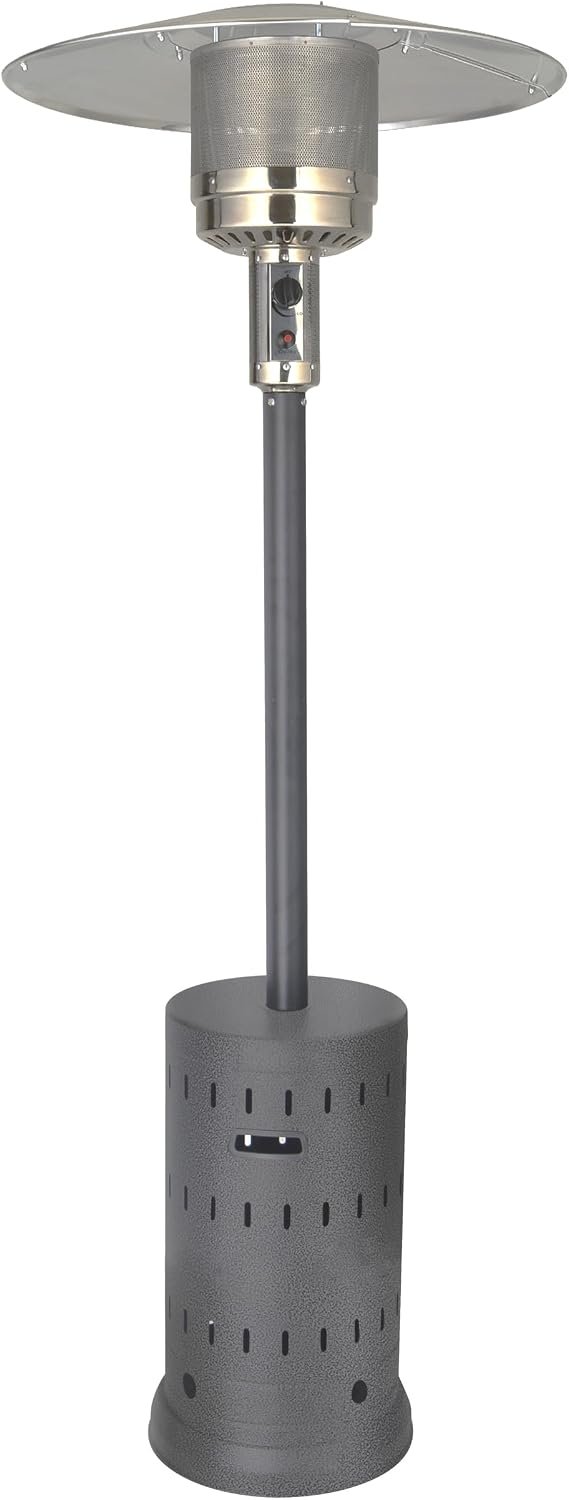 Golden Flame XL-Series Natural Gas Patio Heater, 45,000 BTU, 89″ Tall, Push-Button Ignition, Anti-Tilt Safety, Wheels, Hammered Silver/Pewter