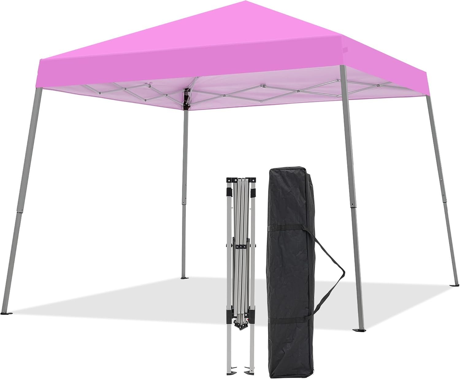 10x10FT Slant Leg Pop Up Canopy Tent, Portable Outdoor Shelter with Carrying Bag-10×10 Base 8×8 Top (Pink)