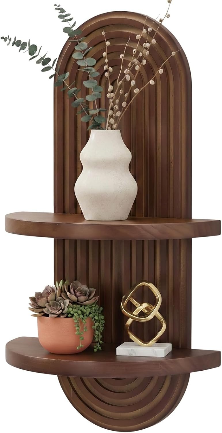 SweetSage Mordern Wall Shelf with Arched Mid Century Art Boho Decor Design Floating Shelves for Home Bedroom Living Room Farmhouse Display Wall Plant Holder Decoration, 22 x 11.8 Inch, Walnut