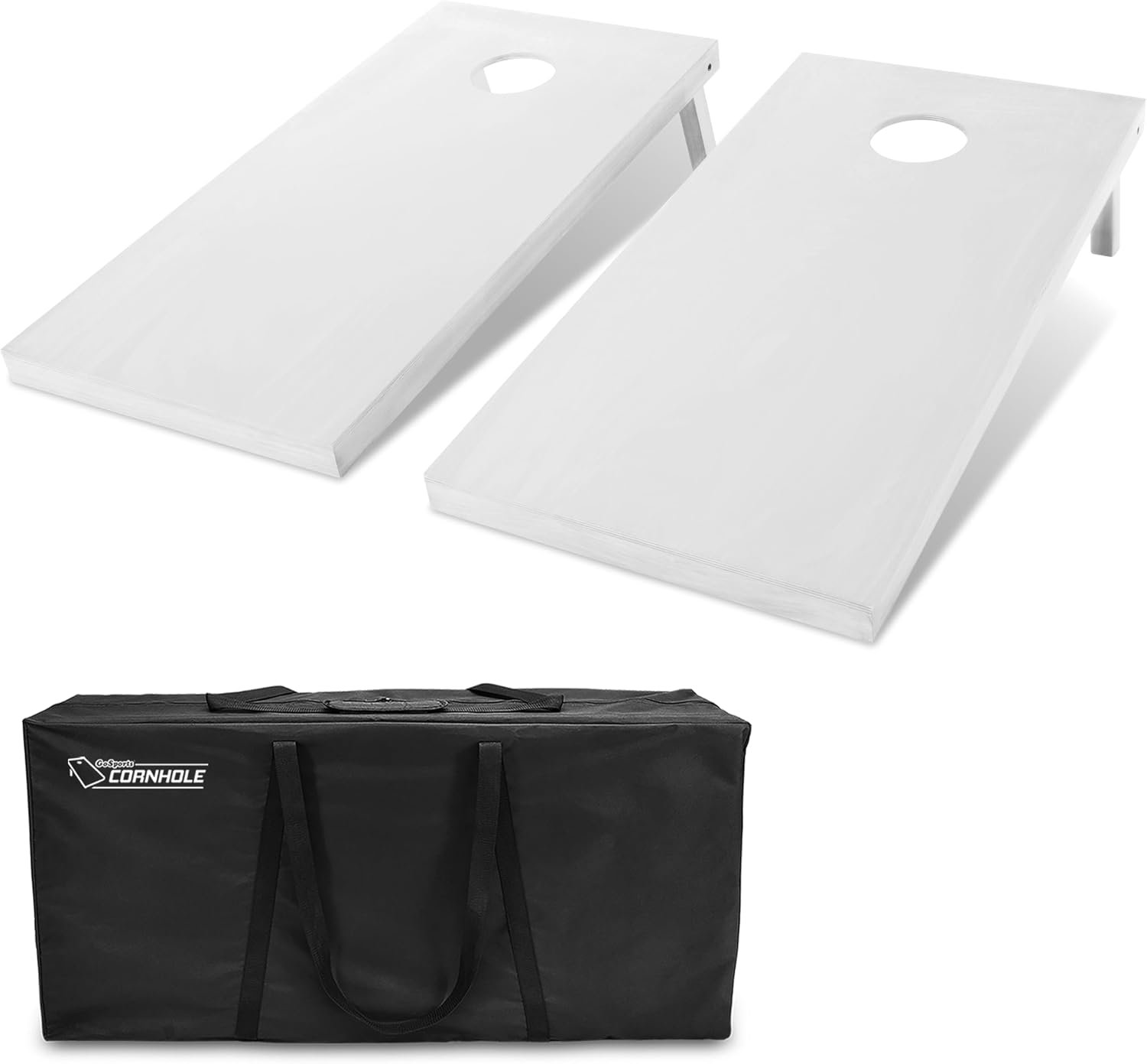 GoSports 4 ft x 2 ft Regulation Size Wooden Cornhole Boards Set with White Finish – Includes Carrying Case