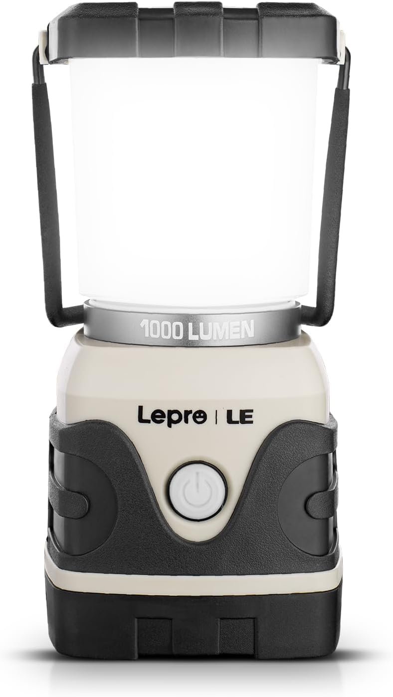 Lepro 1000LM Battery Powered LED Camping Lantern, White Tent Light with 4 Light Modes, Camping Essentials, Waterproof Lantern Flashlight for Camping, Emergency Light, Power Outage, Not Rechargeable