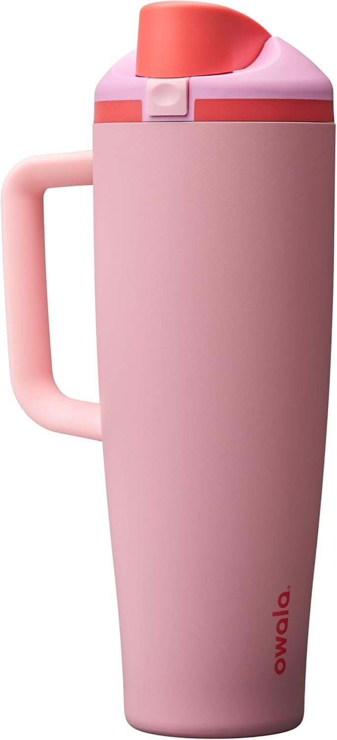 Owala FreeSip Tumbler Stainless Steel Water Bottle 40 oz Angel Food Cake | Triple-Layer Insulation | Leak-Proof Lid with Push-Button | Double Threaded Lid for Left and Right-Handed Drinking