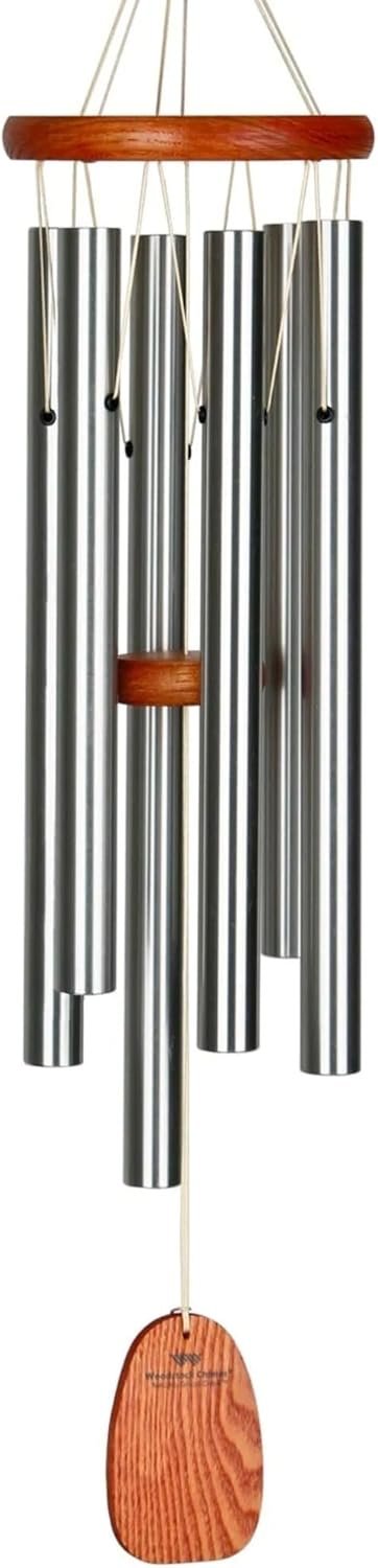 Woodstock Wind Chimes Original Amazing Grace Chime, Memorial Chimes for Outside, Outdoor Decor for Patio, Porch, Garden, Sympathy Chime, Silver, 24″