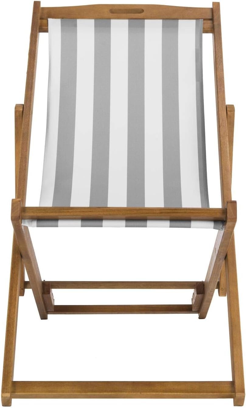 SAFAVIEH Outdoor – Loren Folding Sling Chair Set of 2 – Brown & Grey Stripe – Solid Wood Frame – Portable Bistro Design – Ideal for Patio, Poolside, Backyard, 24″ W x 43″ D x 25″ H (PAT7040B-SET2)