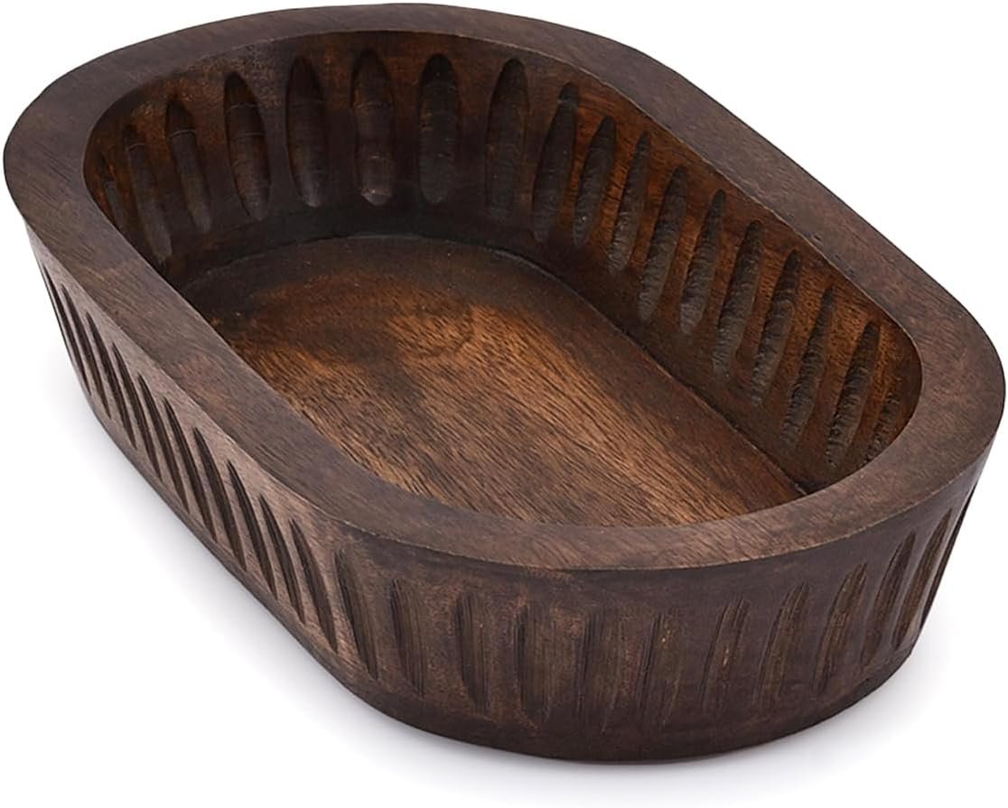 Samhita Mango Wood Decorative Bowls for Home Décor, Decorative Long Wooden Bowl for Table Centerpiece (10″ x 6″ x 2″)