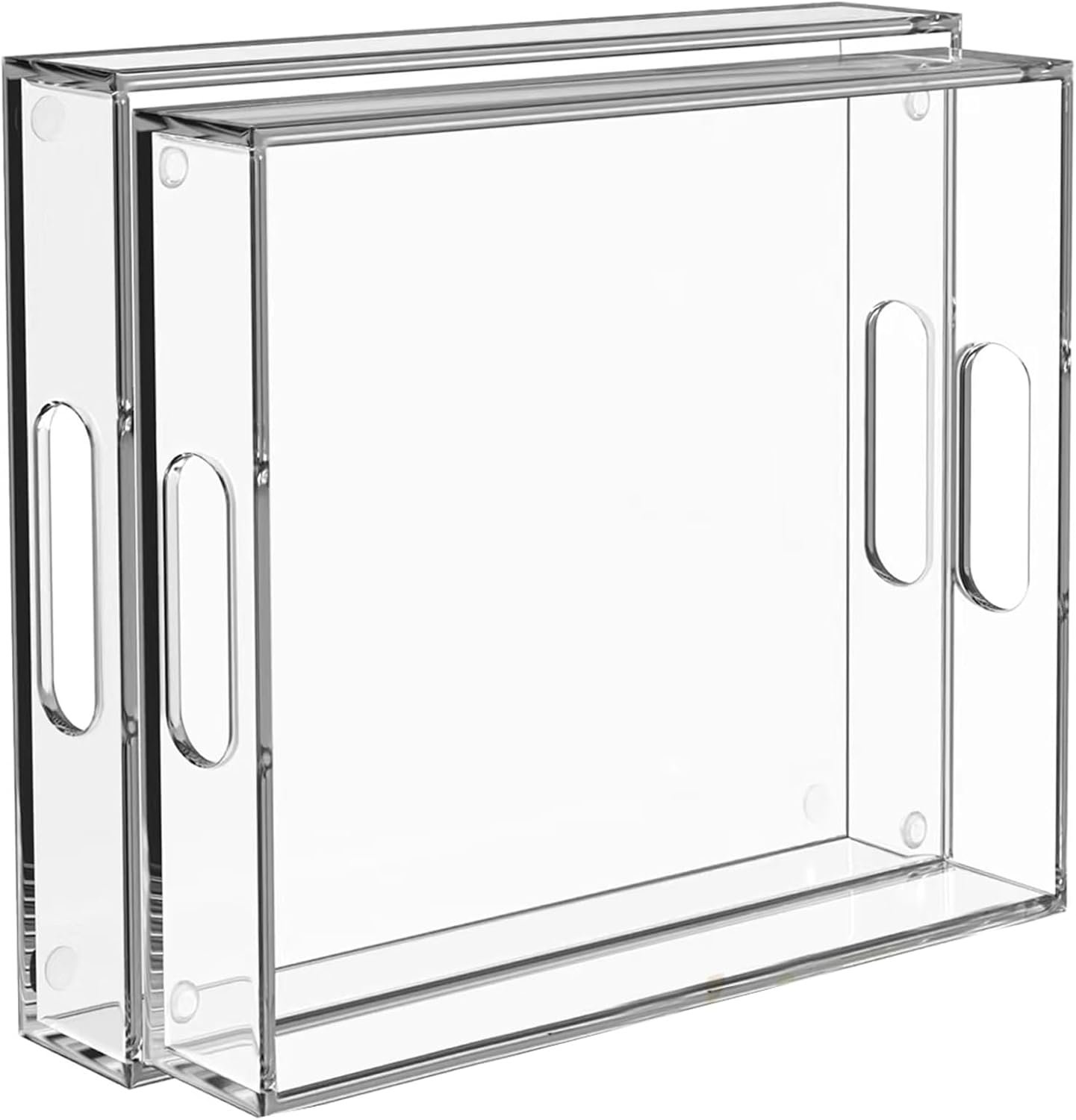 2 Pack Serving Tray with Handles, Clear Acrylic Tray for Serving Food, Large Outdoor Food Trays for Eating, Lucite Acrylic Trays for Appetizer, Pizza, Fruit and Drinks, Unbreakable, 16″×12″