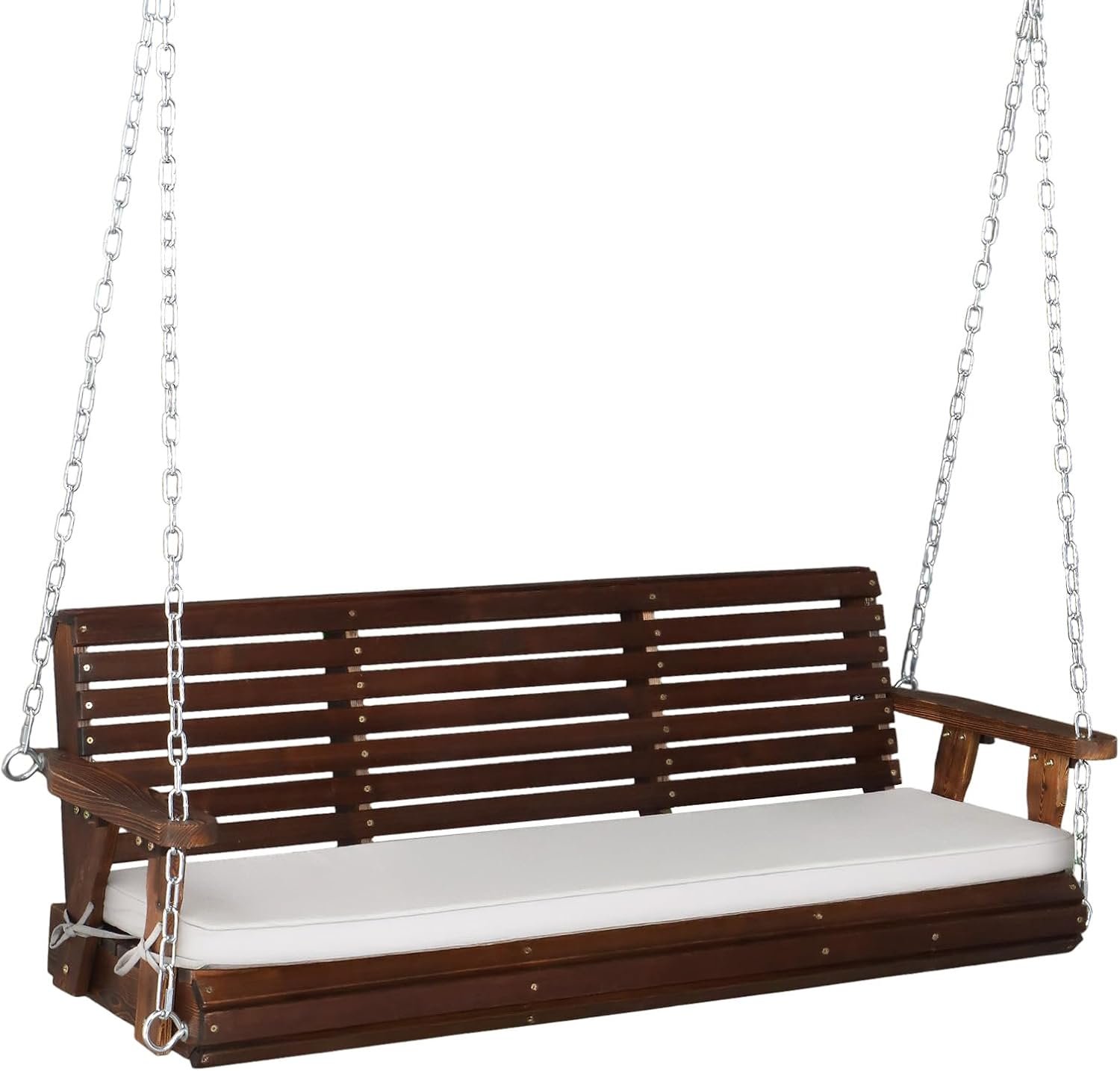 VINGLI Heavy Duty 880 LBS Patio Wooden Porch Swing Outdoor with Extra Cushion, Farmhouse Hanging Bench Tree Swing with Adjustable Chains for Yard | Garden | Lawn | Balcony (5 FT, Rustic)