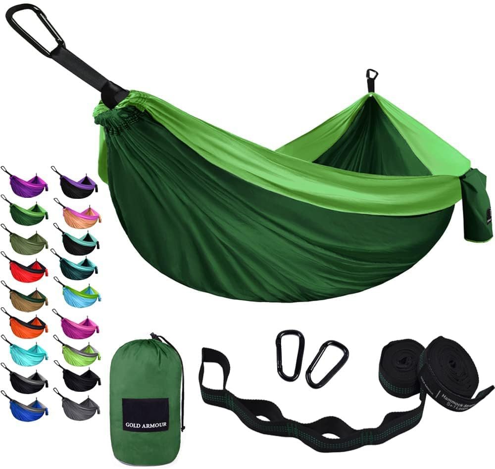 Gold Armour Camping Hammock – Portable Hammock Single Hammock Camping Accessories Gear for Outdoor Indoor Adult Kids, USA Based Brand (Green)