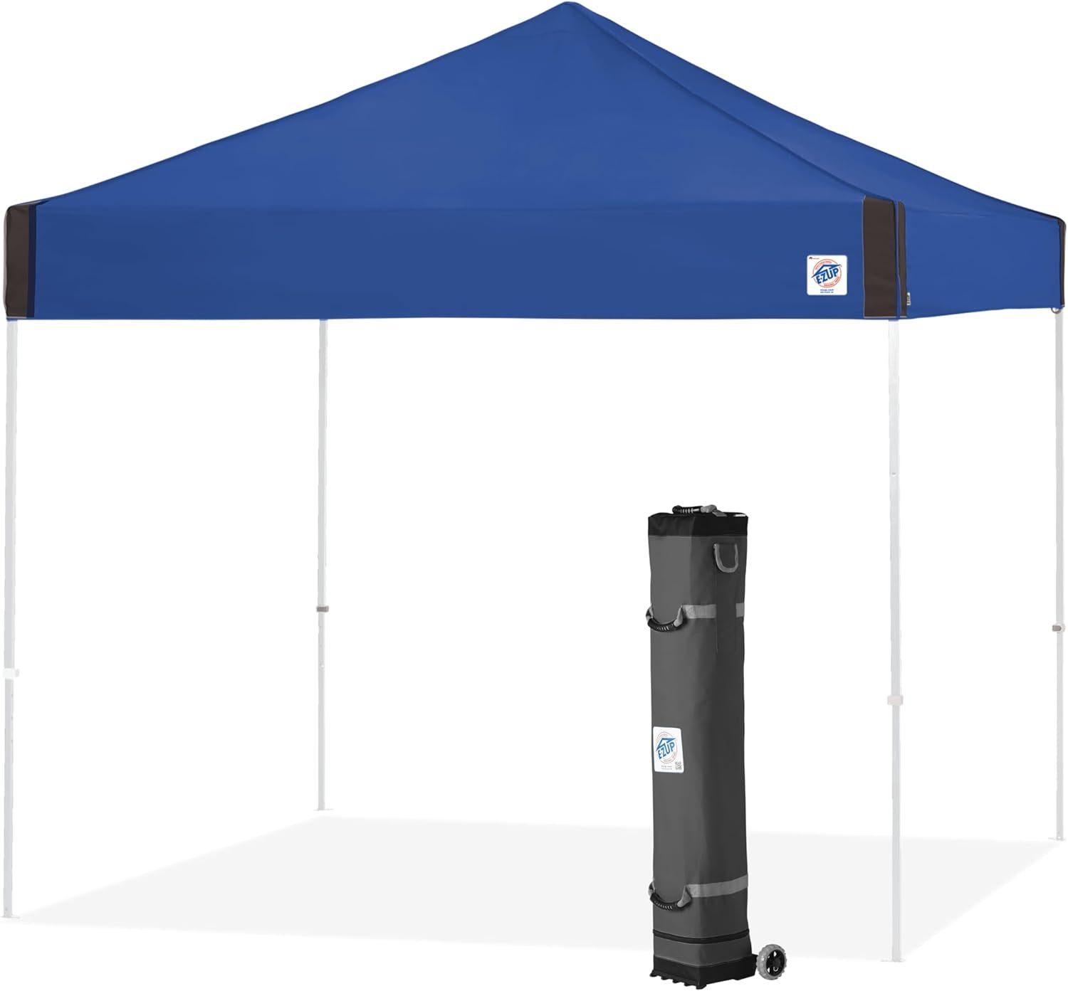 E-Z UP Pyramid Instant Shelter Canopy Pop Up Tent, 10′ x 10′ with Wide-Trax Roller Bag & 4 Piece Spike Set, Royal Blue
