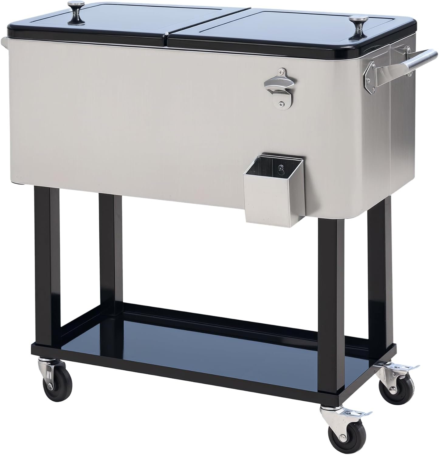 Outsunny 80 QT Rolling Cooling Bins Ice Chest on Wheels Outdoor Stand Up Drink Cooler Cart for Party, Silver