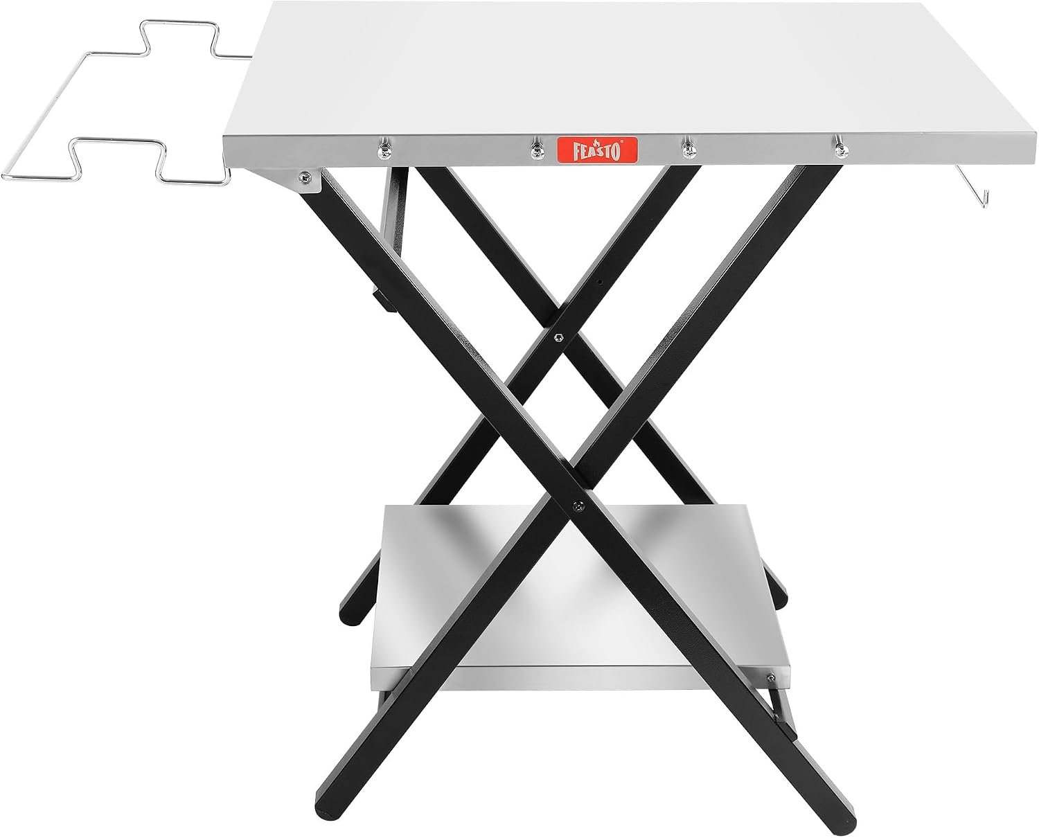 Feasto Outdoor Grill Table, Folding Prep Table, 30″ x 24″, Stainless Steel | with Garage Rack & Tissue Holder, Foldable Pizza Oven Stand & Griddle Stand for Gathering and Party