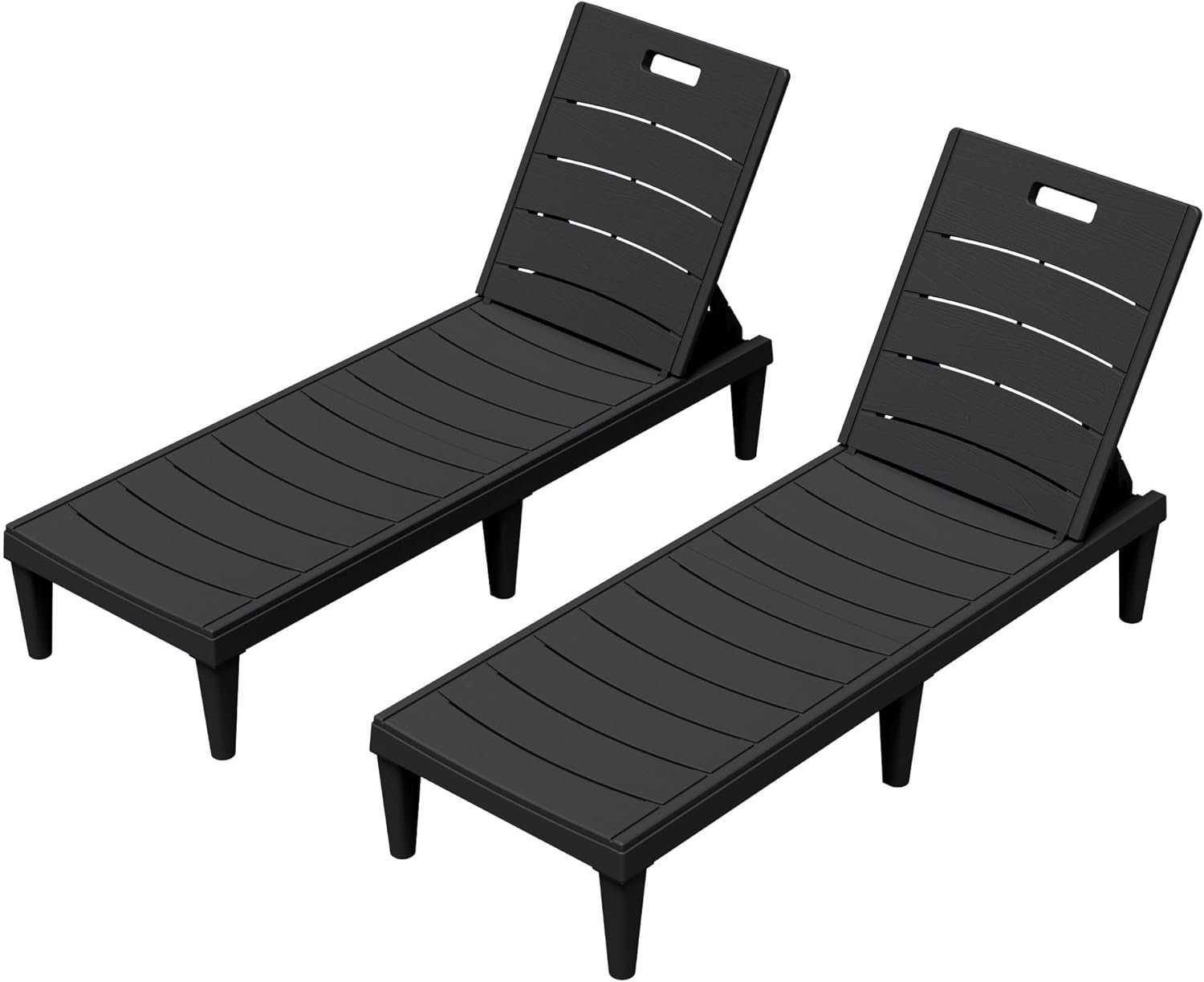 Greesum 2-Pack Adjustable Chaise Lounges, Black | 5-Pos Recline, Waterproof PP, UV-Resist, Easy-Clean, for Pool/Patio/Beach, Tool-Free