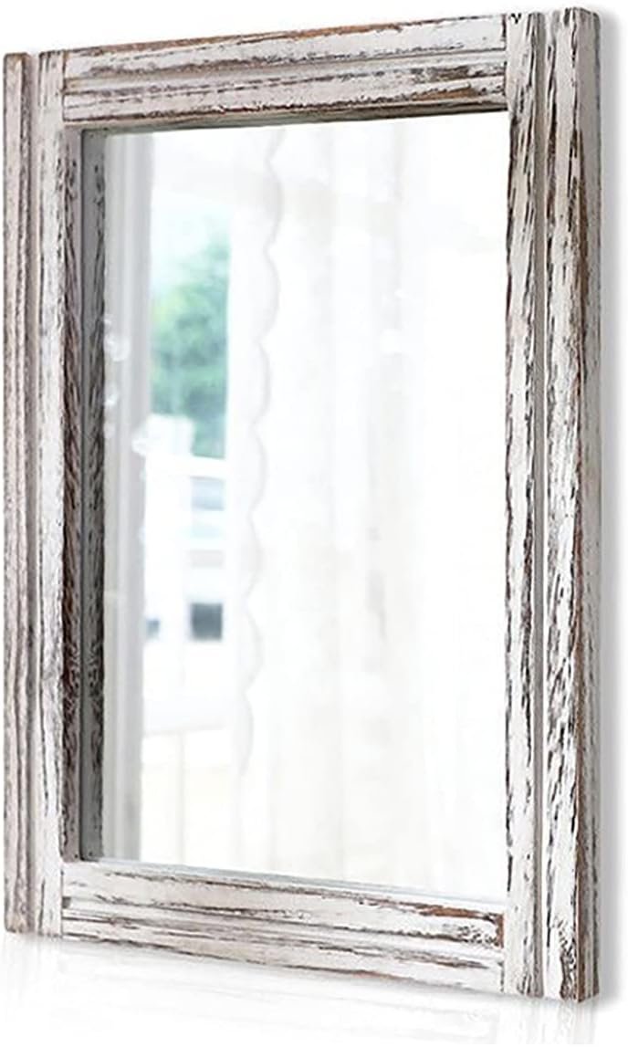 AAZZKANG Wall Mirror Wood Framed Rustic Hanging Mirrors Rectangle Small | Decorative for Bedroom Bathroom Living Room Entryway Farmhouse