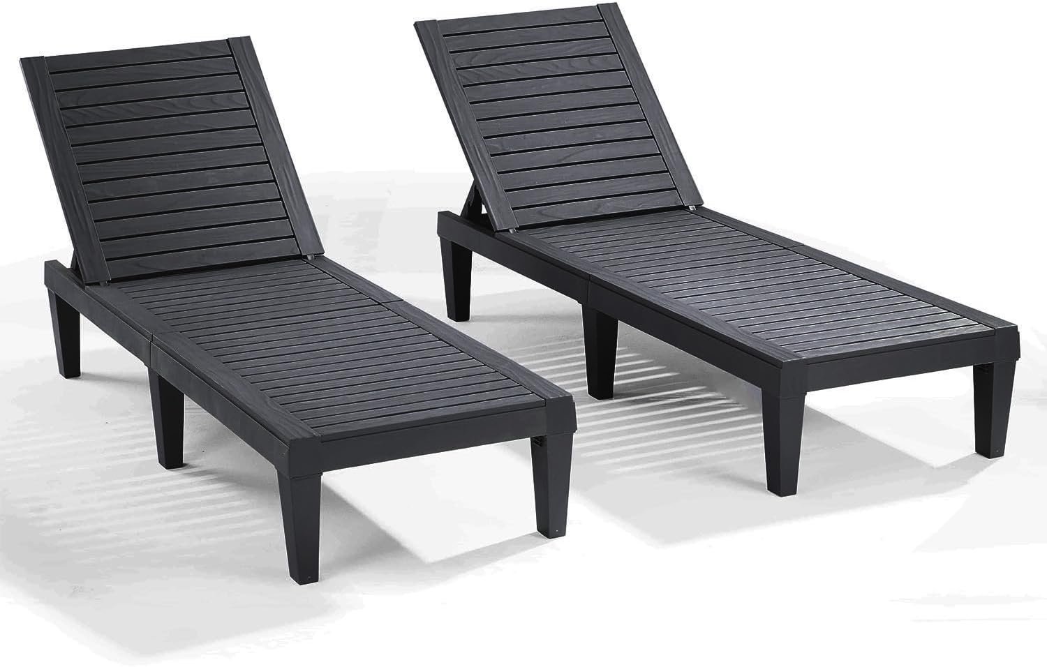 Nestl Patio Chairs – Black Chaise Lounge Chair Outdoor, 5-Position Adjustable Sun Tanning Chair, Waterproof Pool Lounge Chairs Set of 2, Reclining Lawn Chair, Lightweight Outdoor Lounge Chairs