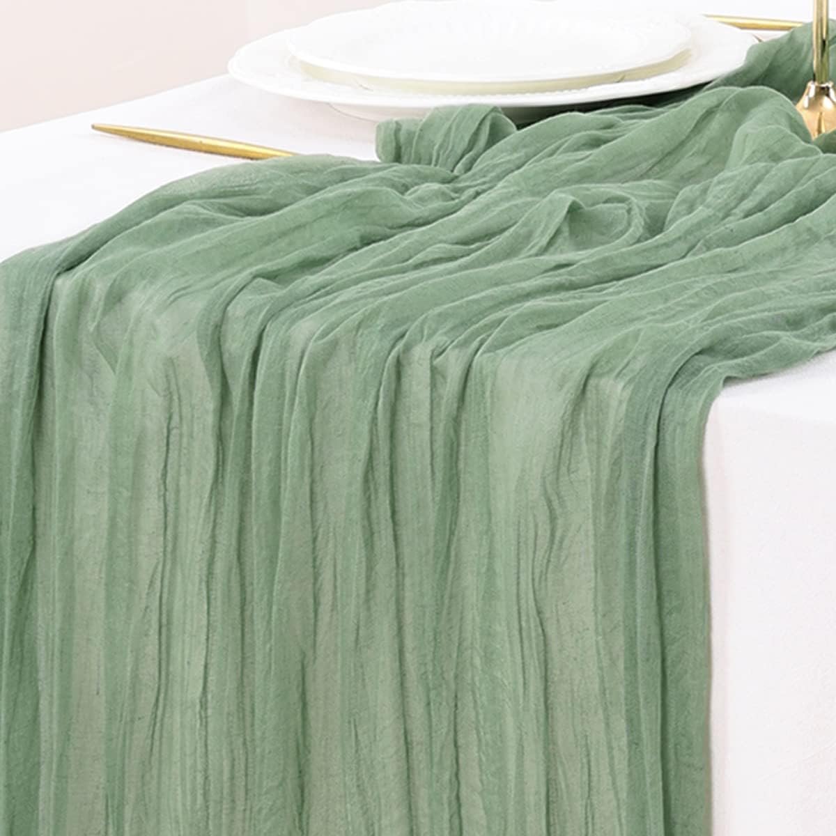 Cheesecloth Table Runner Summer Boho Wedding Birthday Party Home Decor | Sage Green Rustic Gauze 10FT 120in Cheese Cloth Sheer Farmhouse Dining Runner for Baby Shower Bridal Holiday Decorations