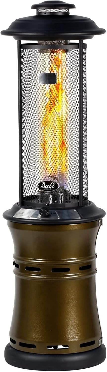 BALI OUTDOORS Gas Patio Heater | Floor-Standing Outdoor Commercial Heater, Round Dancing Flame, Wheels, Glass Tube, Suitable For Balcony, Veranda, BBQ Party