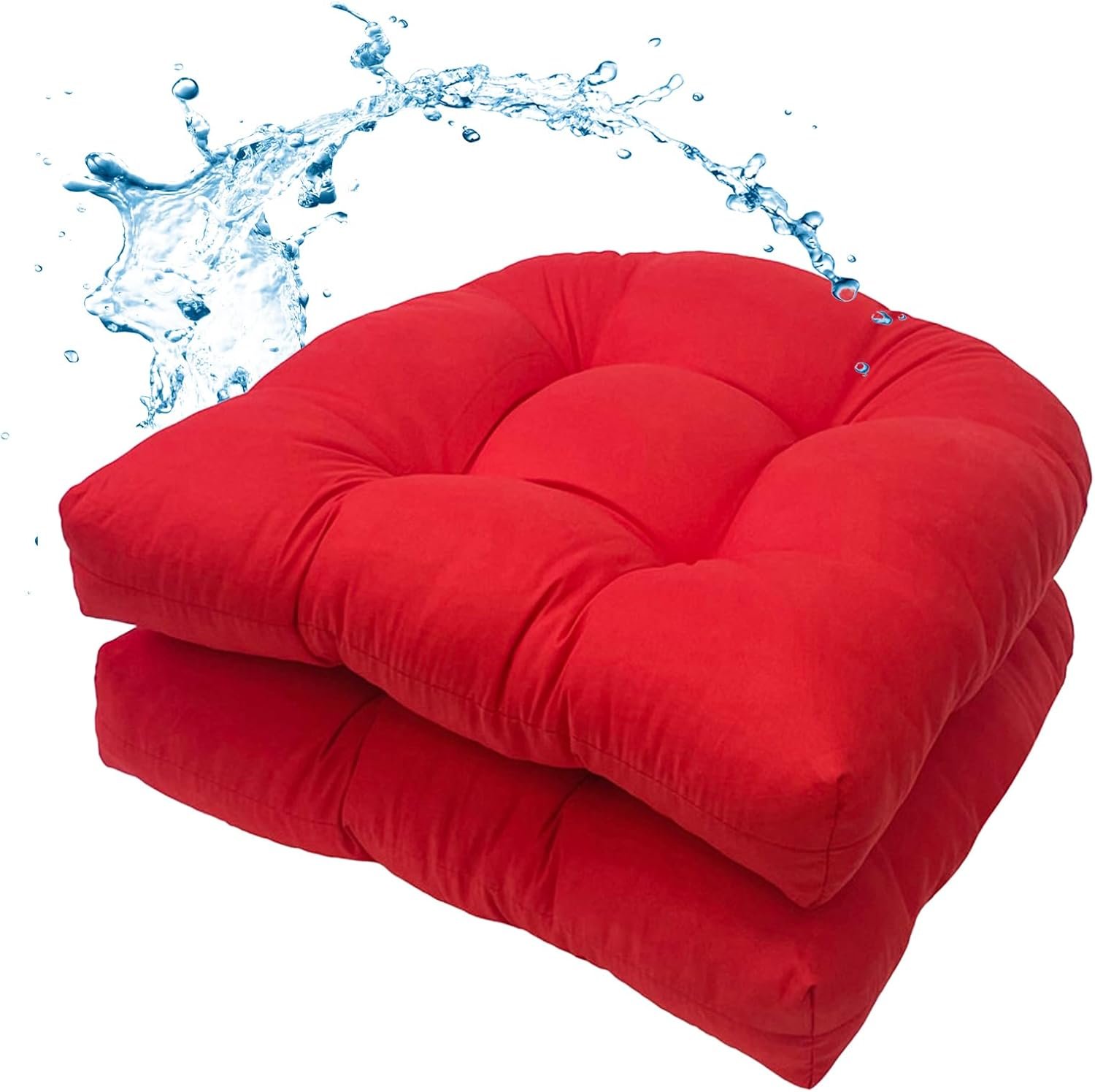 MTMR Waterproof Outdoor Chair Cushions Set of 2, 19X19 Patio Wicker Chair Cushions, Tufted Outdoor Cushions for Patio Furniture, Thick Outdoor Patio Replacement Seat Pads for Porch Lawn Chairs Red